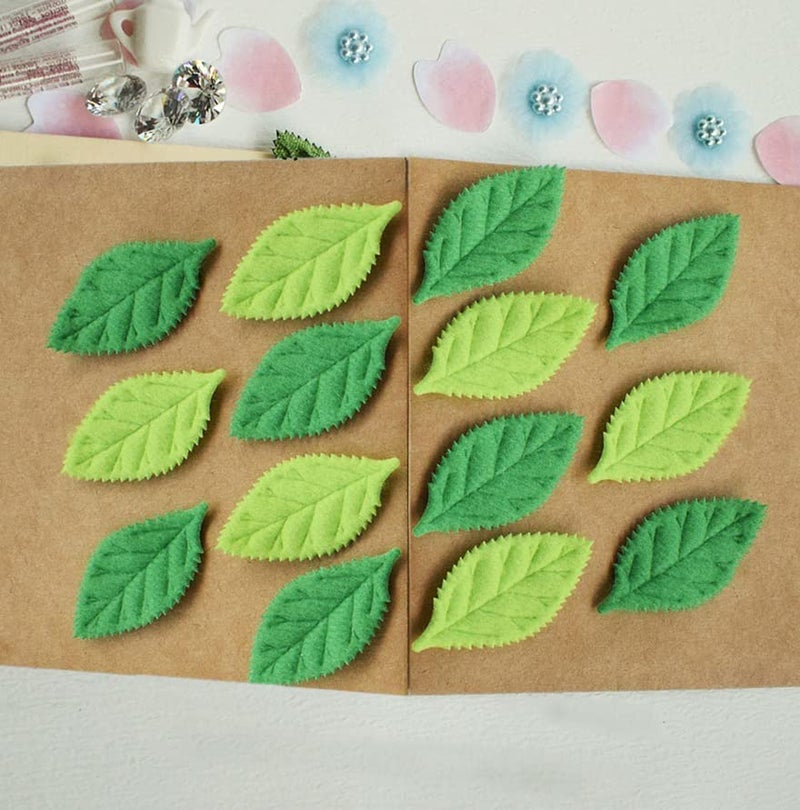 YYCRAFT Pack of 90 Padded 2-Faced Felt Velvet Leaf Appliques/Craft Green - Image 4